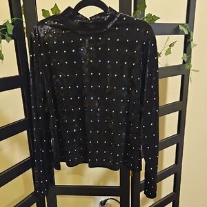 Curvy Girl by Ashley Stewart Black Velvet Studded Top